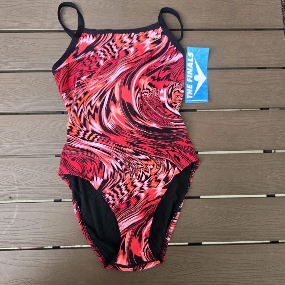 The Finals Womens Red Air Whirl Butterfly Back Swimsuit Green/Black Sz 30 New